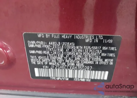 2010 Subaru Forester 2.5X Premium from USA, damaged, VIN JF2SH6CCXAH760287